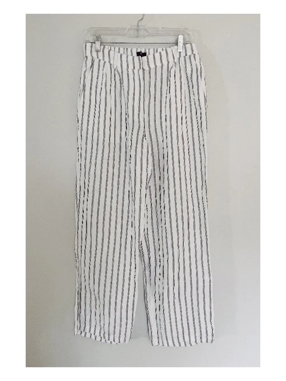 Quince Sz 8 Euro Linen Pleated Trousers White with Black Stripe